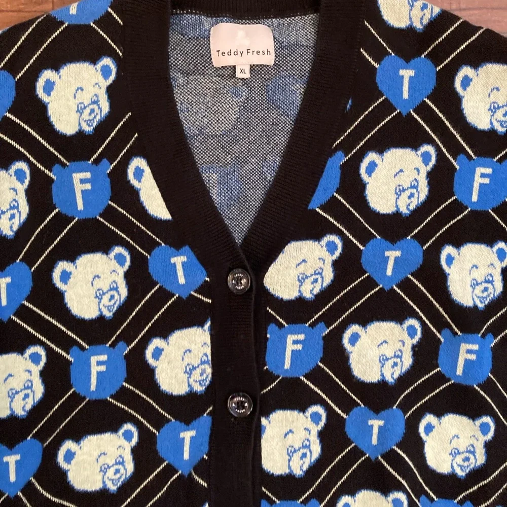 Teddy Fresh x Care Bears Diamond Cardigan Sweater Jacquard EUC Unisex XL